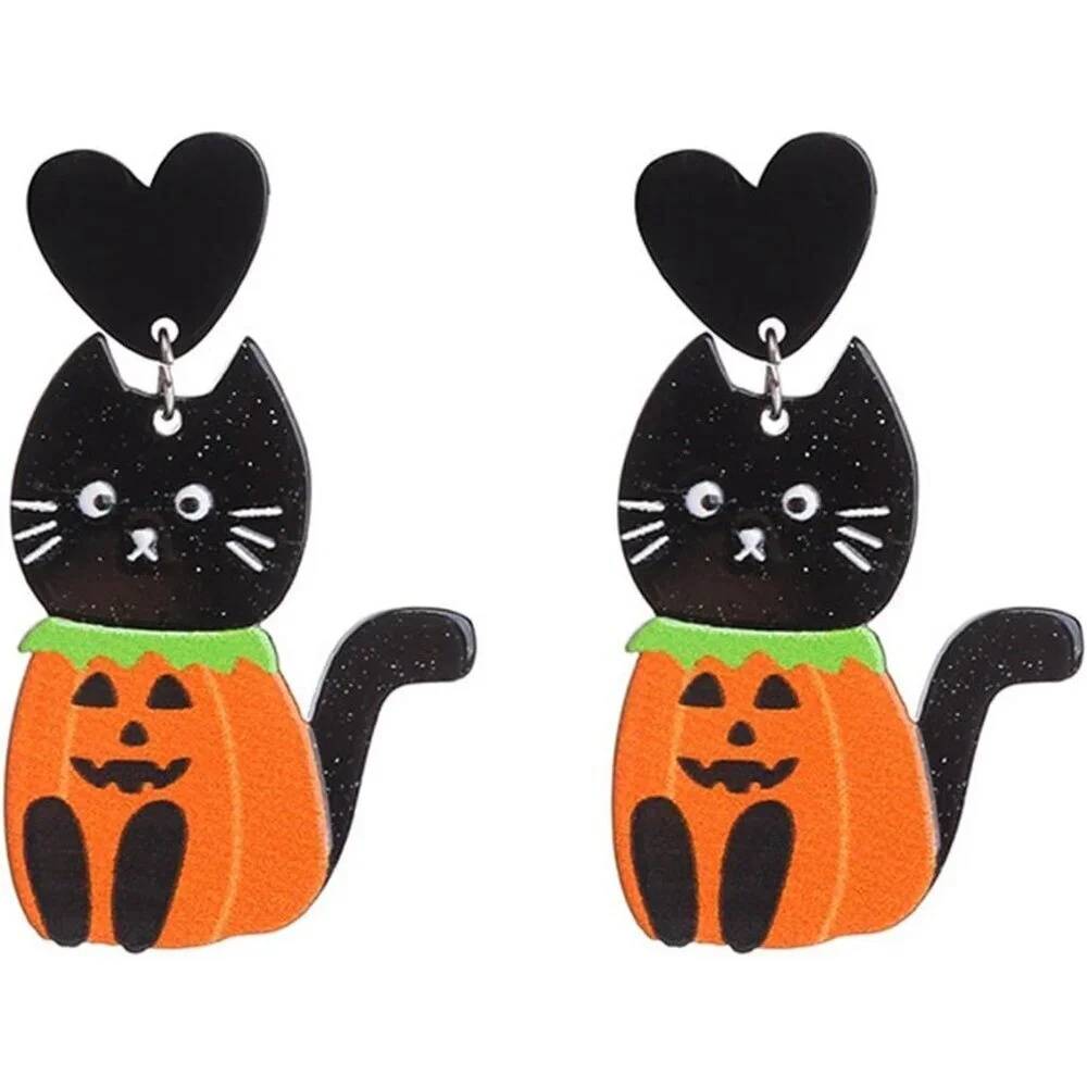 Women's Black&orange Halloween Resin Acrylic Dangle Earrings Cute Pumpkin Ghost